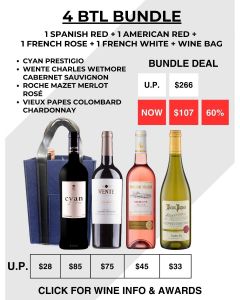 4 Btl Bun - Cyan Prestigio + Wente C Wetmore Cab Sauv + Roche Mazet Rose + Vieux Papes White