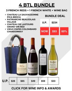 4 Btl Bun - Ch La Sauvageonne Pica Broca + Patriarche Beaujolais Village + Ch Lastour Grand Red + Vieux Papes White