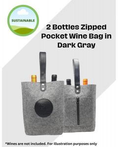 2 Bottles Zipped Pocket Wine Bag in Dark Gray