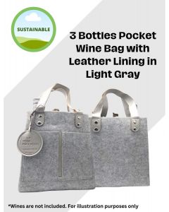 3 Bottles Pocket Wine Bag with Leather Lining in Light Gray