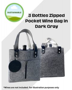 3 Bottles Zipped Pocket Wine Bag in Dark Gray